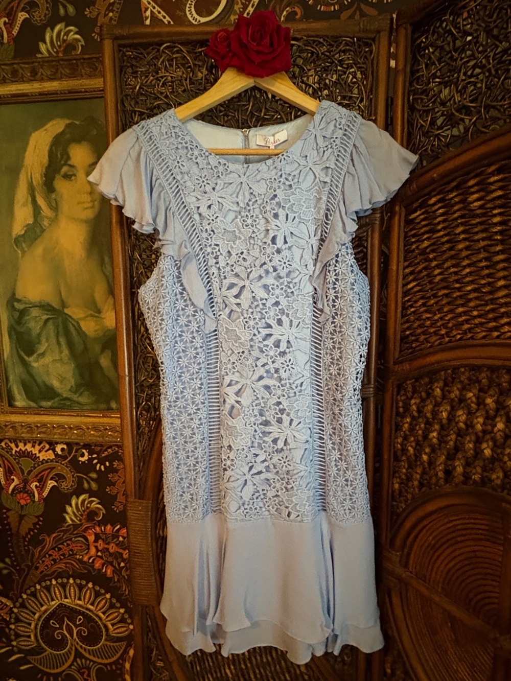 Parker Lilac Breeze Guipure Lace Flutter Sleeve Dress NWT Sz 8